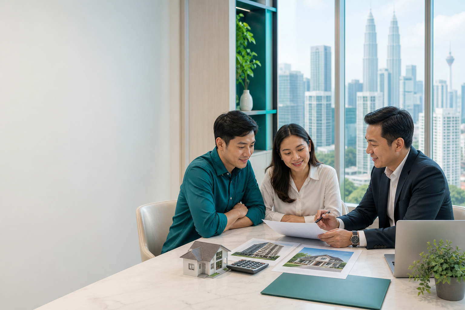 Pemilik rumah Malaysia menyemak pilihan pinjaman rumah dan refinance bersama penasihat